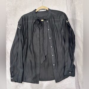 KAREN MILLEN size 6 black button down shirt